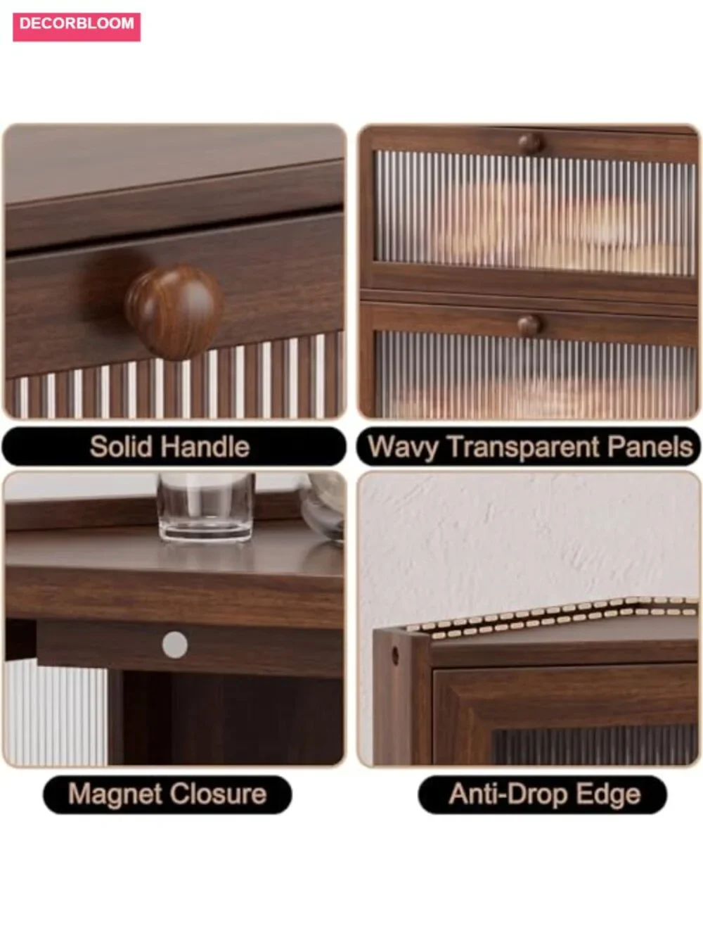 Bamboo Corner Bread Box Double Layer with Magnetic Door Farmhouse Kitchen